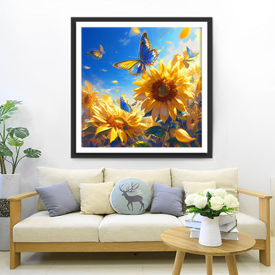 Sunflowers and Blue Butterflies Diamond Painting