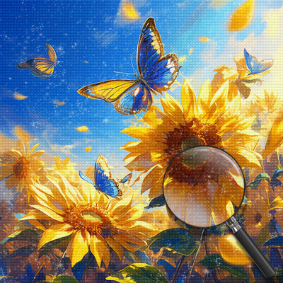 Sunflowers and Blue Butterflies Diamond Painting