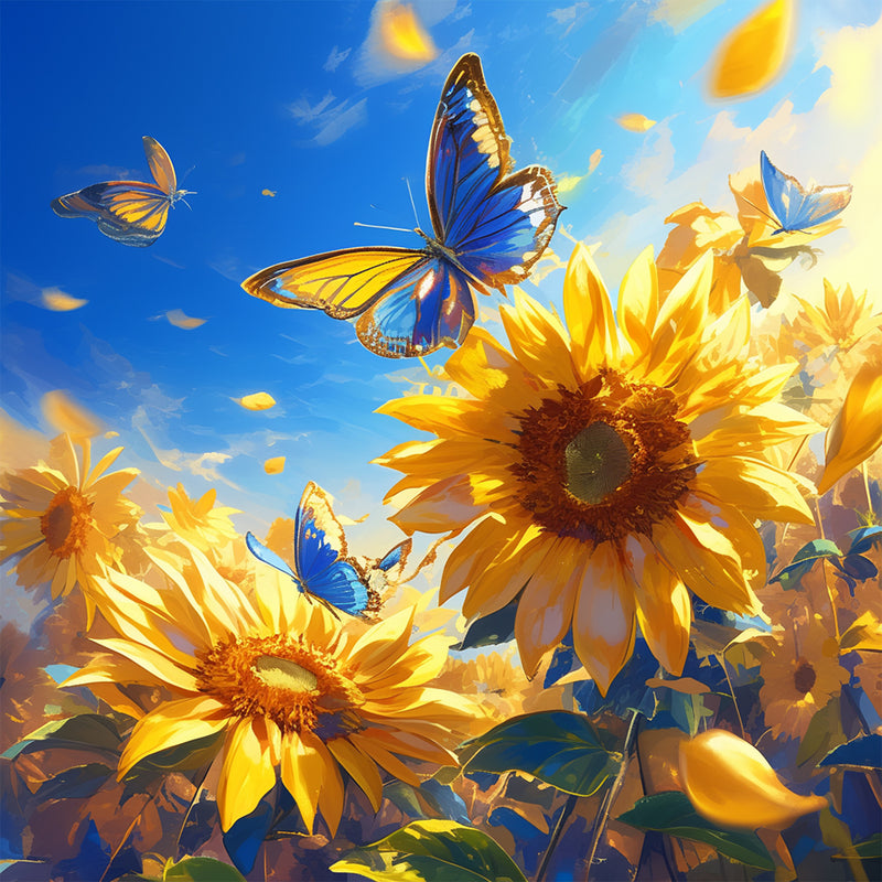 Sunflowers and Blue Butterflies Diamond Painting