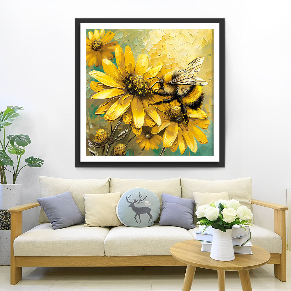 Yellow Flowers and Bee Diamond Painting