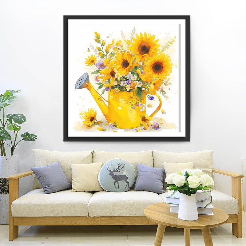 Sunflowers in a Yellow Watering Can Diamond Painting