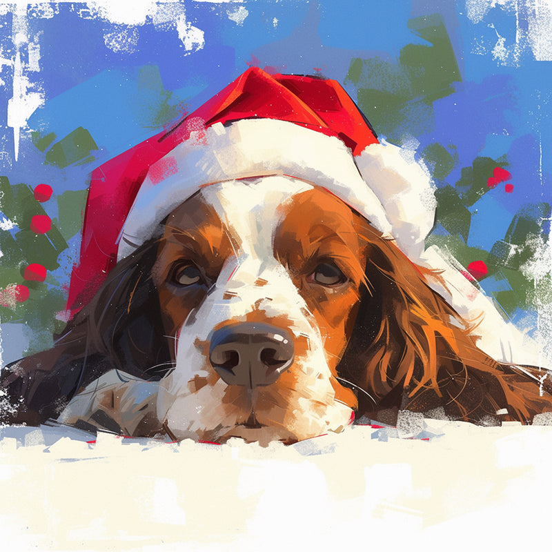 Puppy with Christmas Hat in the Snow Diamond Painting