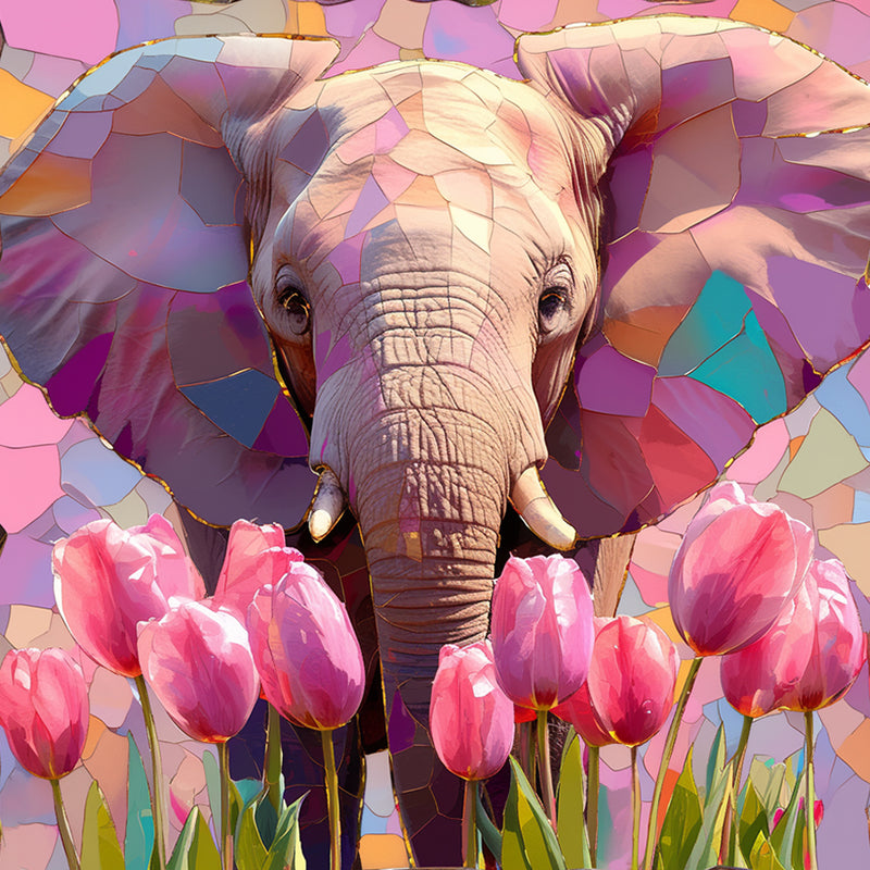 Elephant and Pink Tulips Diamond Painting