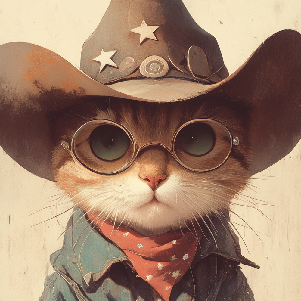 Cowboy Cat with Glasses Diamond Painting