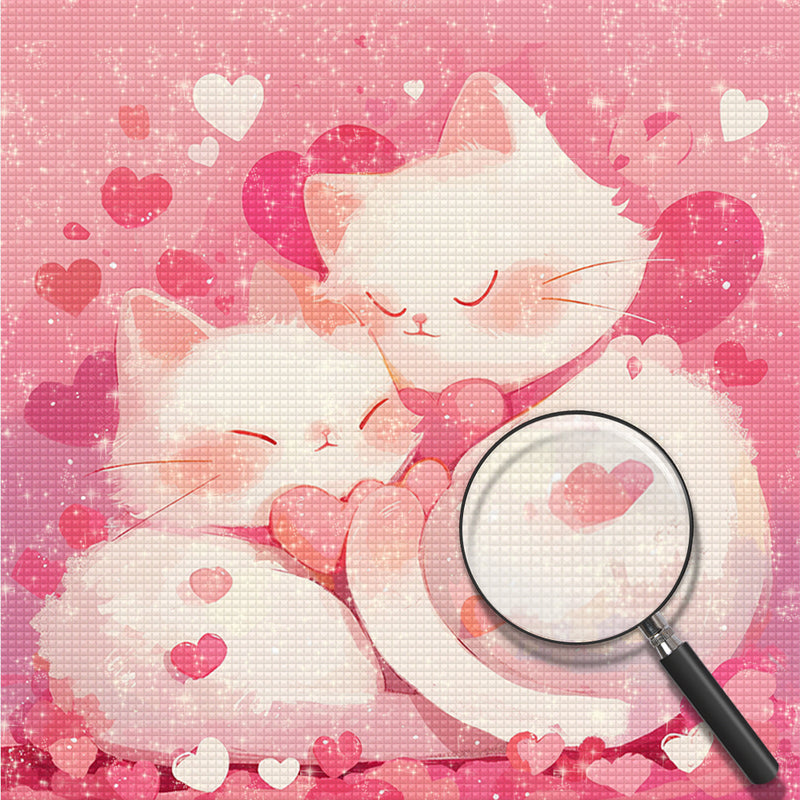 Two White Cats on a Pink Background Diamond Painting