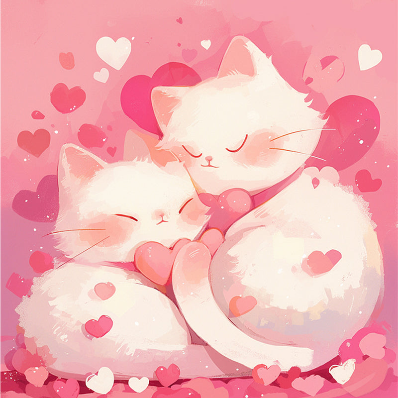 Two White Cats on a Pink Background Diamond Painting