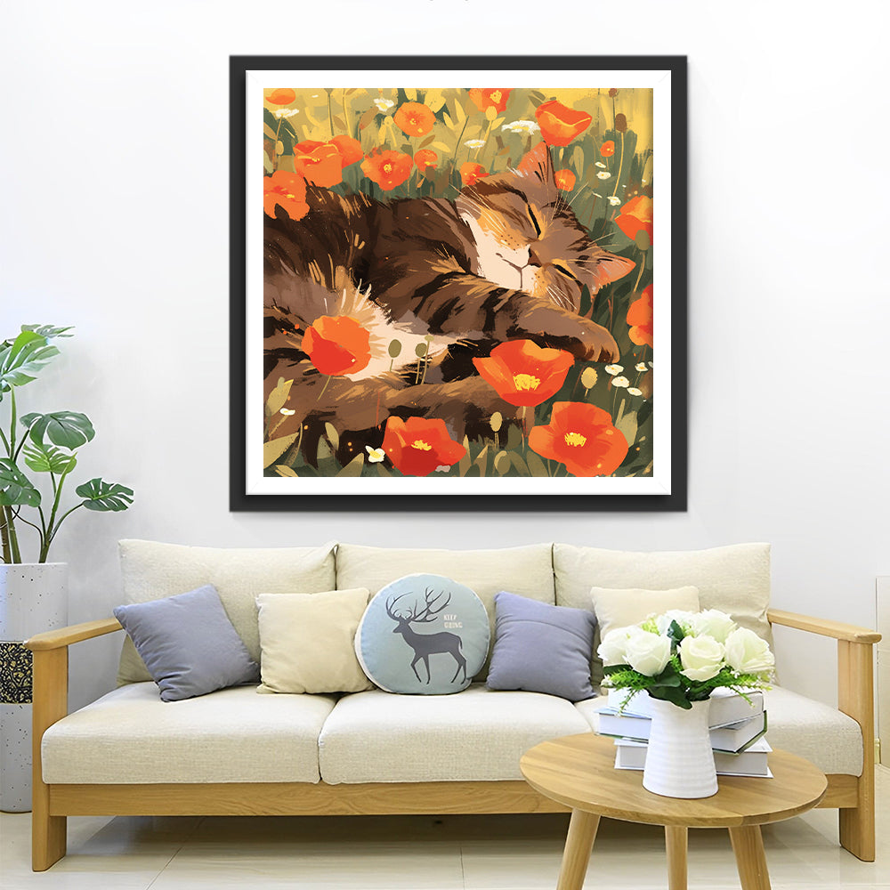 Cat Lying on the Grass Diamond Painting