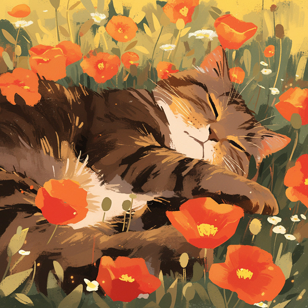 Cat Lying on the Grass Diamond Painting