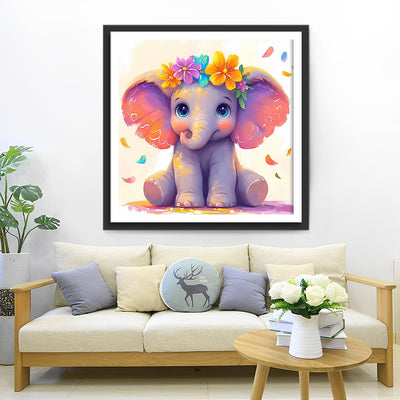 Cute Cartoon Elephant with Flowers Diamond Painting