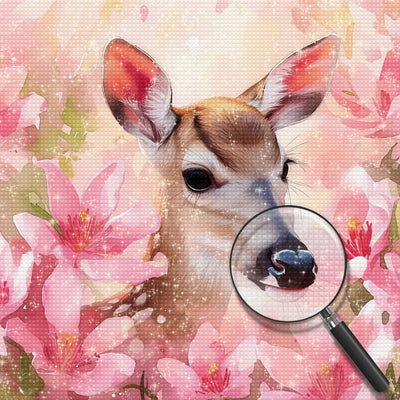 Deer among Pink Flowers Diamond Painting