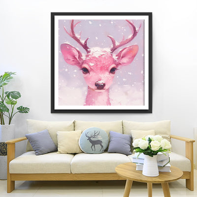 Pink Deer in the Snow Diamond Painting