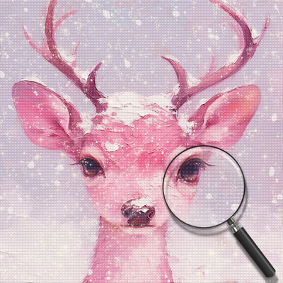 Pink Deer in the Snow Diamond Painting