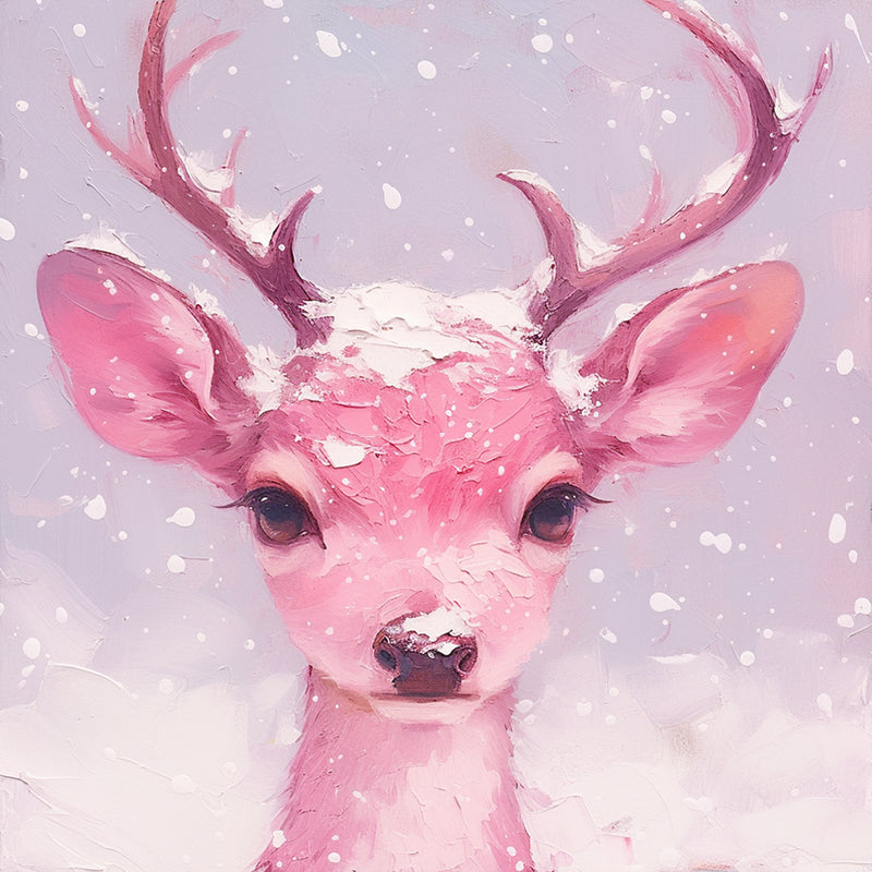 Pink Deer in the Snow Diamond Painting