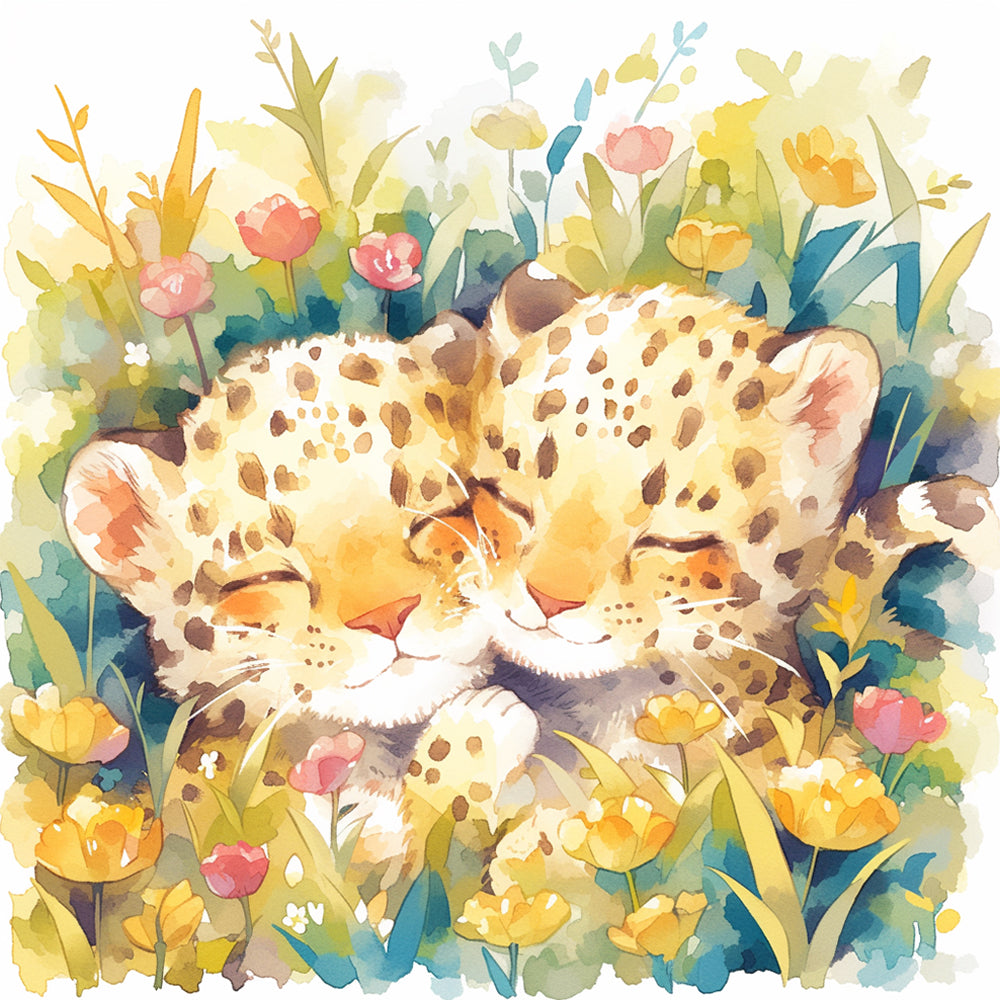 Two Cute Leopards among Flowers Diamond Painting