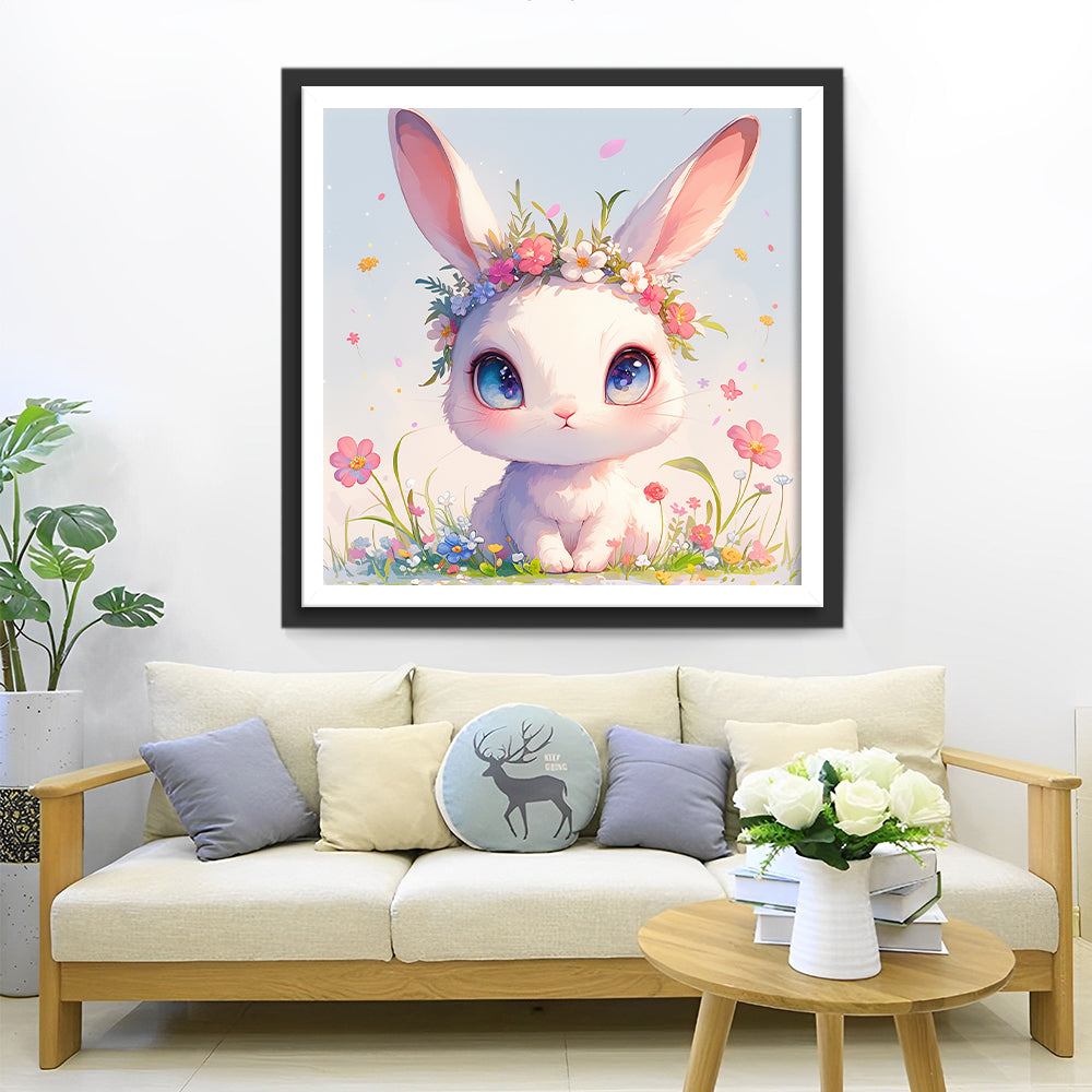 White Cartoon Rabbit with Big Eyes Diamond Painting