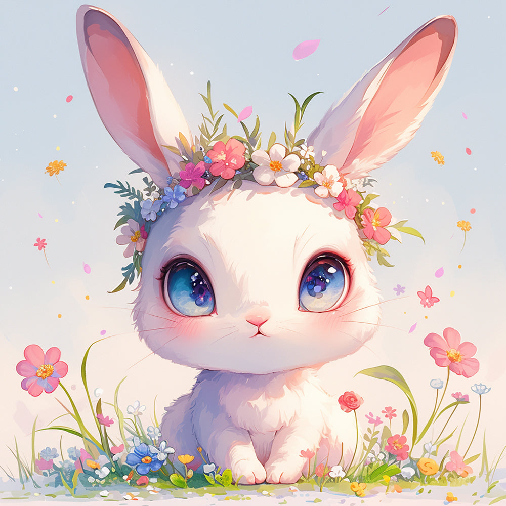 White Cartoon Rabbit with Big Eyes Diamond Painting