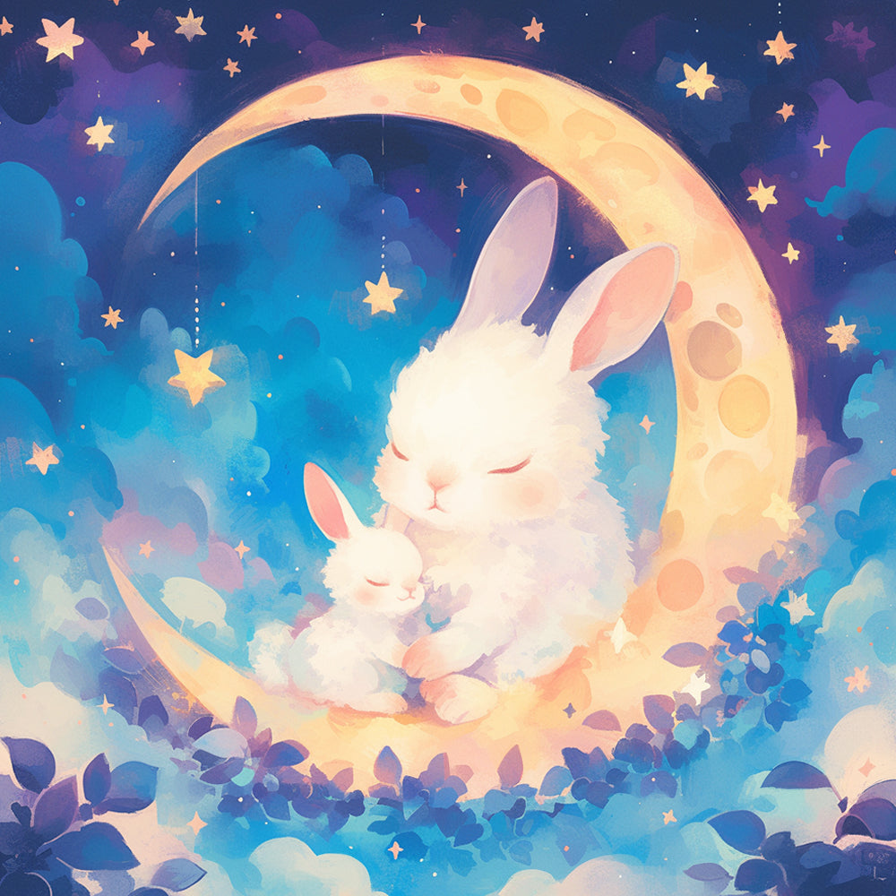 Two Rabbits on the Moon Diamond Painting