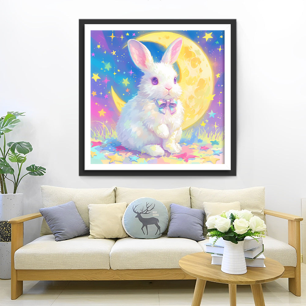 Rabbit, Moon and Colorful Stars Diamond Painting