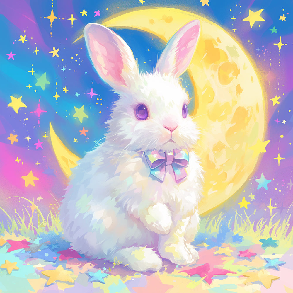 Rabbit, Moon and Colorful Stars Diamond Painting