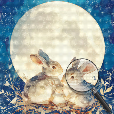 Rabbits Family and Moon Diamond Painting