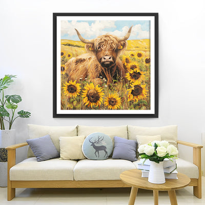 Highland Cow and Sunflowers Diamond Painting