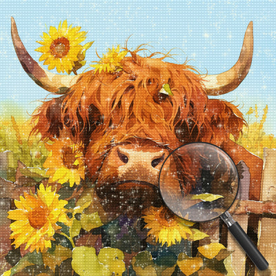 Highland Cow and Sunflowers Diamond Painting