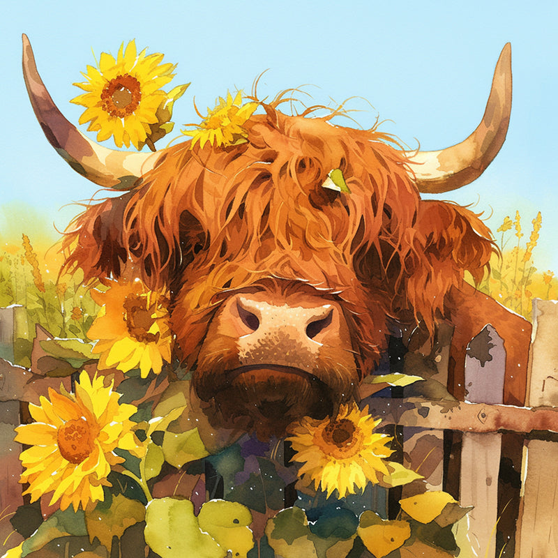 Highland Cow and Sunflowers Diamond Painting