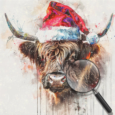 Highland Cow with Red Hat Diamond Painting