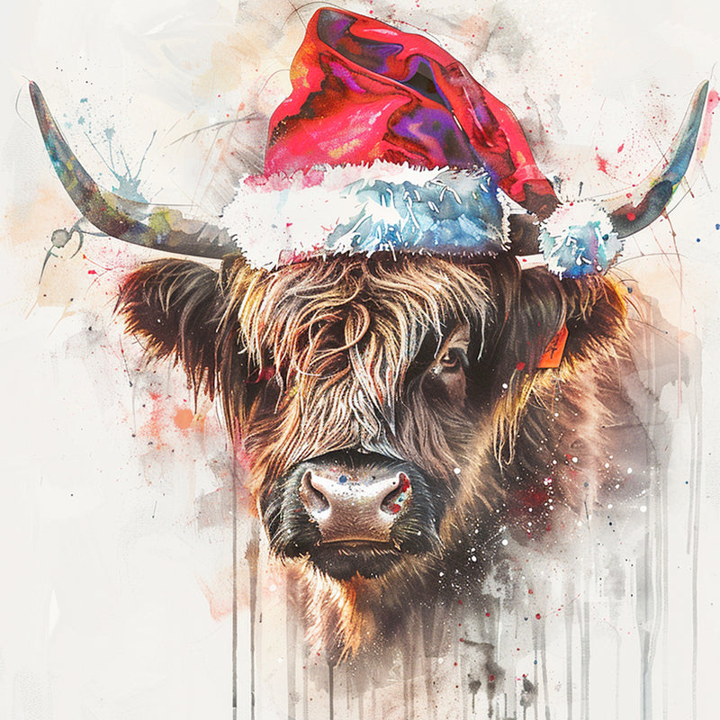 Highland Cow with Red Hat Diamond Painting