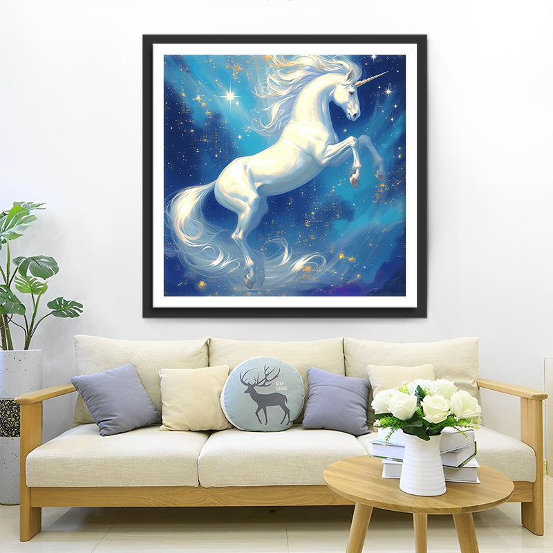 Jumping White Unicorn Diamond Painting