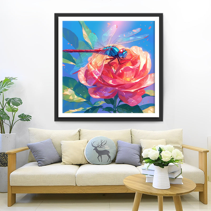 Dragonfly on the Red Rose Diamond Painting