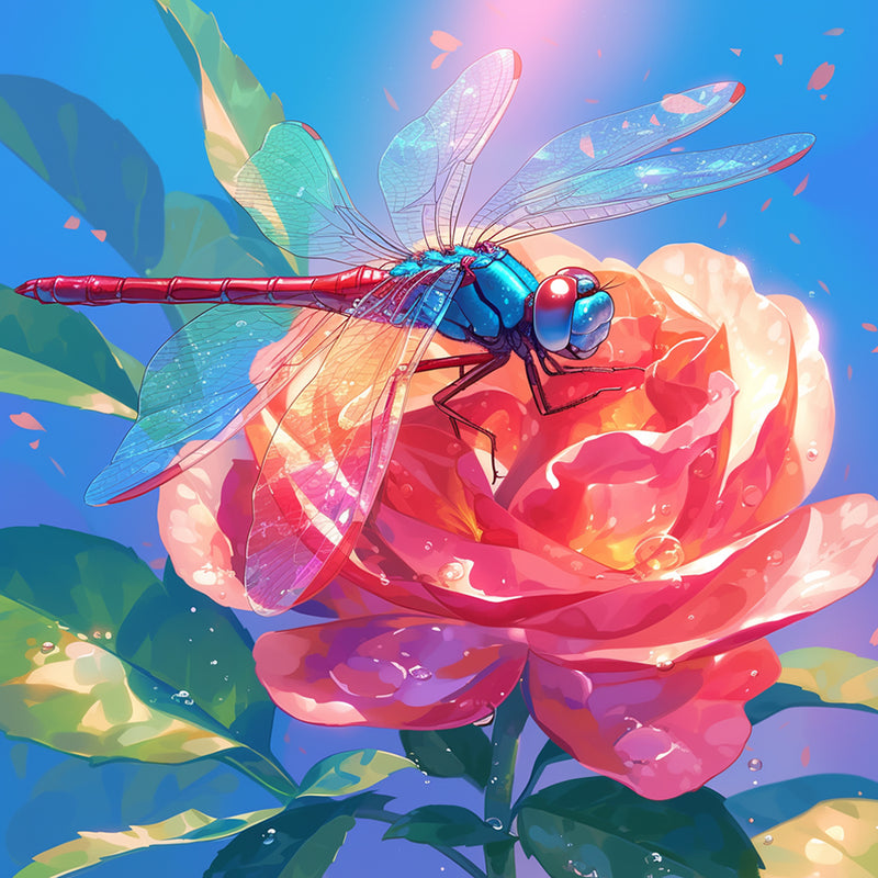 Dragonfly on the Red Rose Diamond Painting