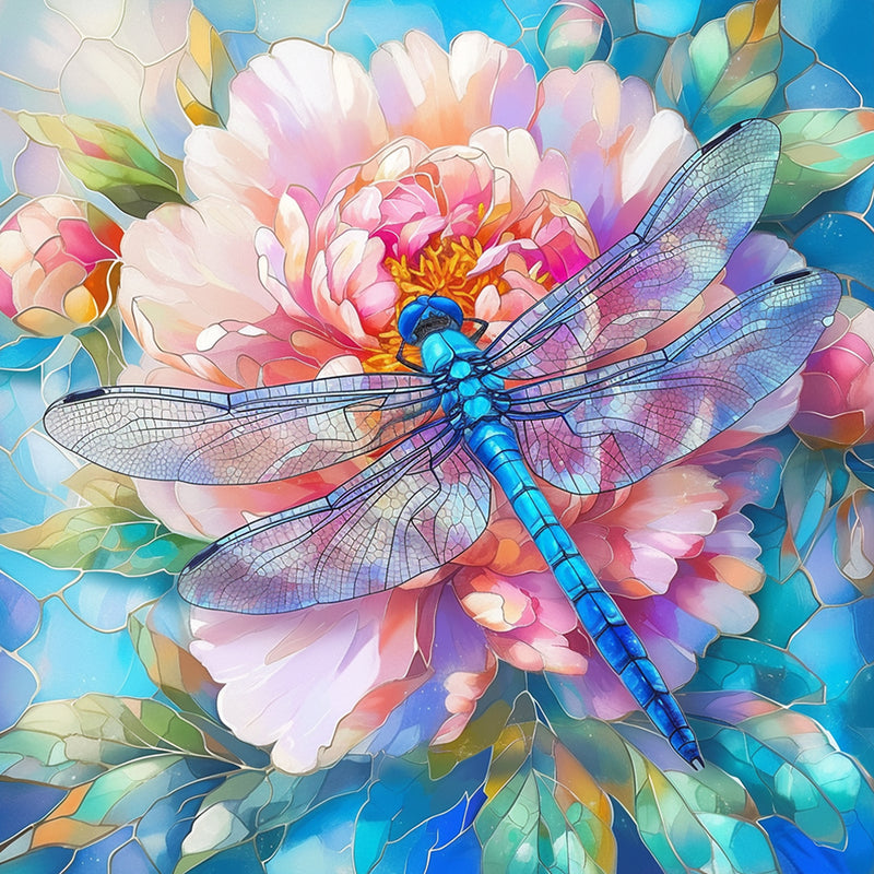 Dragonfly and Pink Flower Diamond Painting