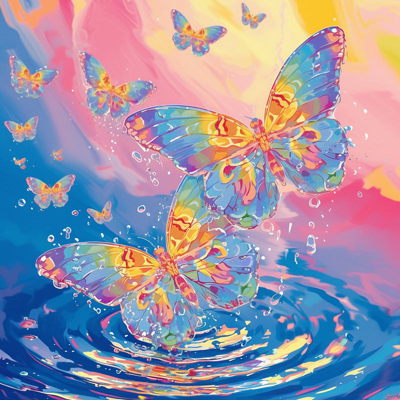 Colorful Butterflies and Water Diamond Painting