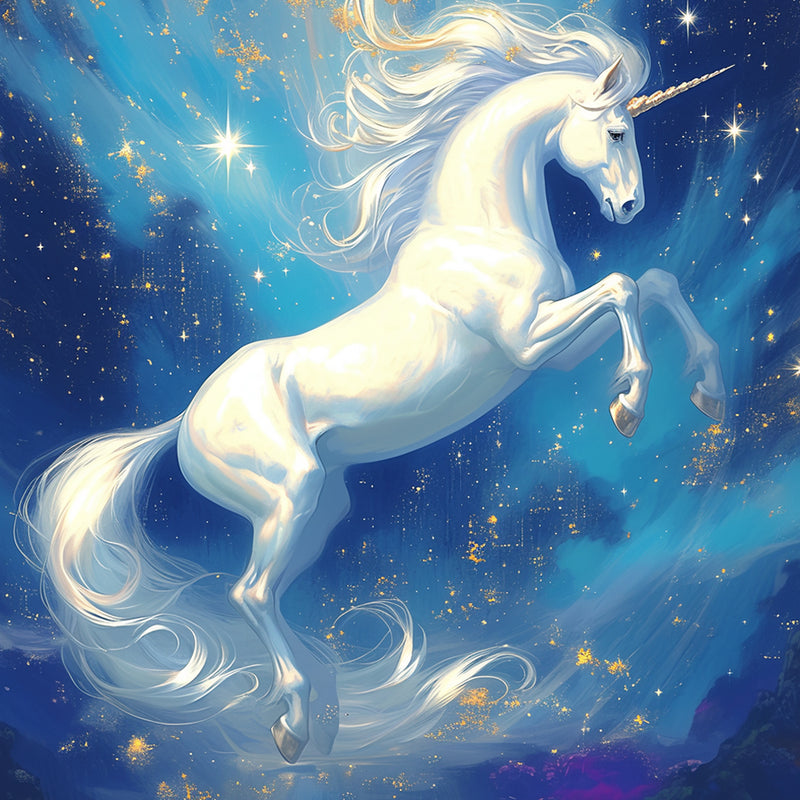 Jumping White Unicorn Diamond Painting