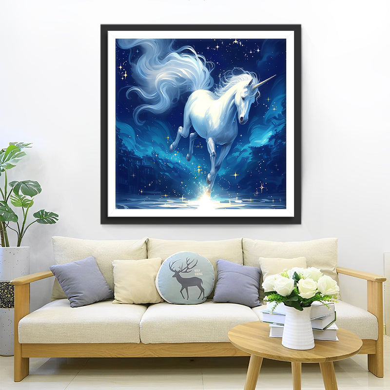 White Unicorn under Stars Diamond Painting