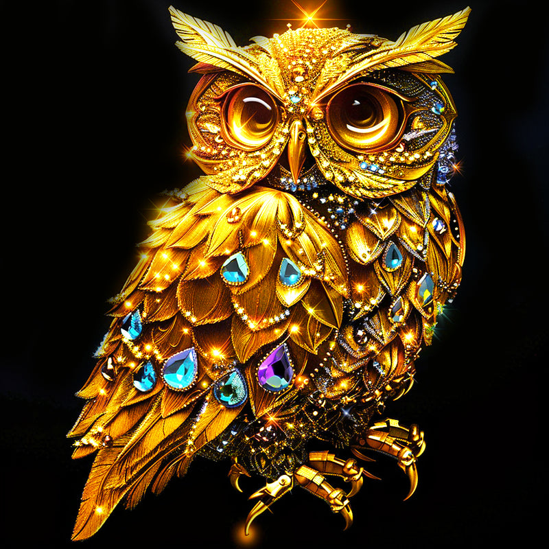 Gold Owl with Jewellery Diamond Painting