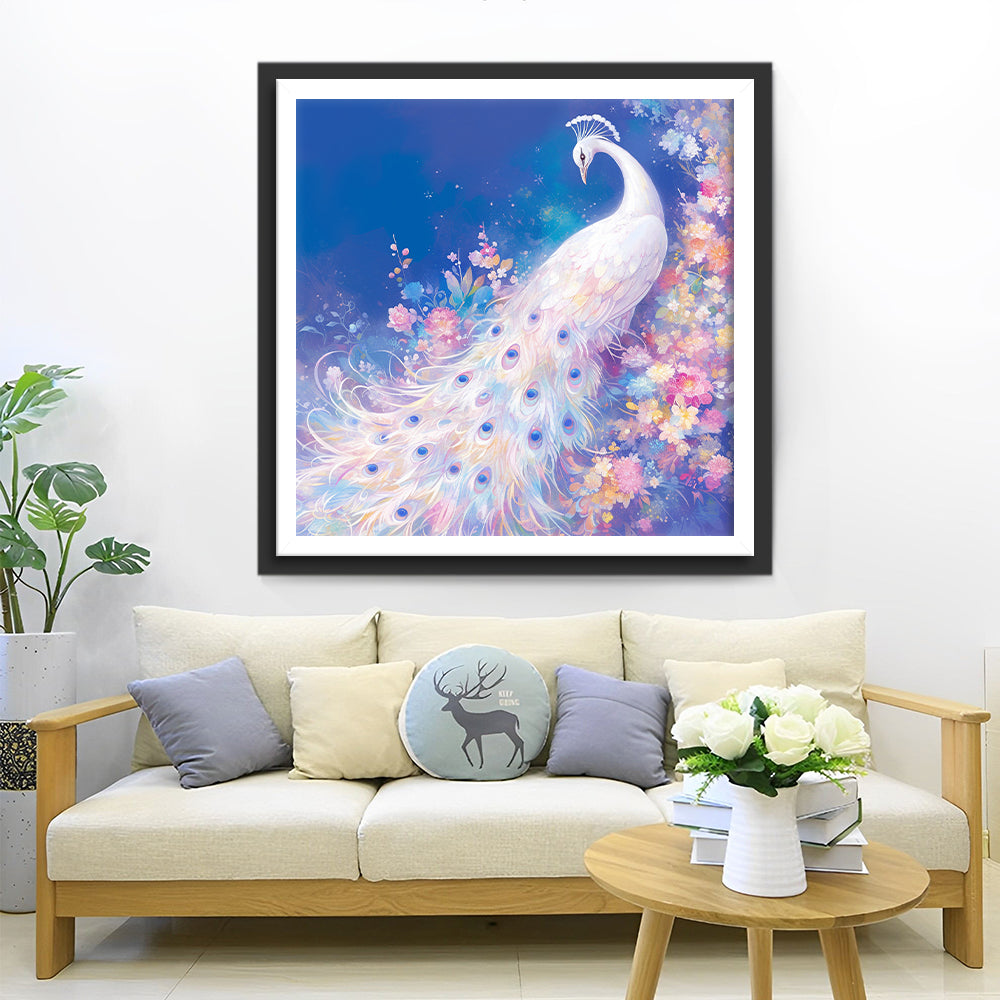 Elegant White Peacock Diamond Painting