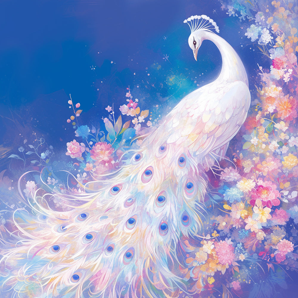 Elegant White Peacock Diamond Painting