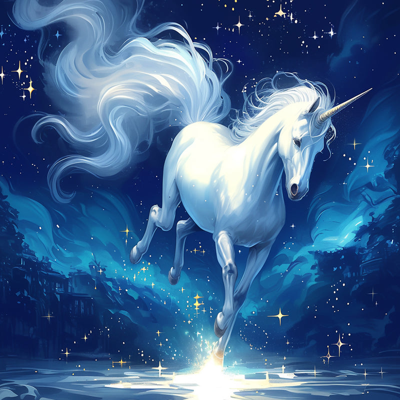 White Unicorn under Stars Diamond Painting