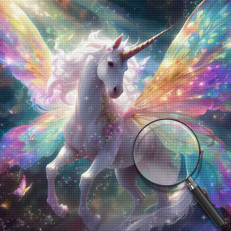 White Unicorn with Colorful Wings Diamond Painting