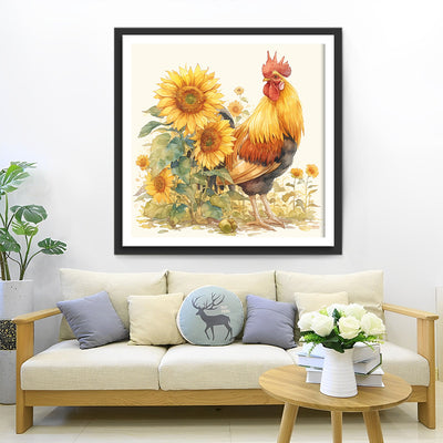 Chicken and Sunflowers Diamond Painting