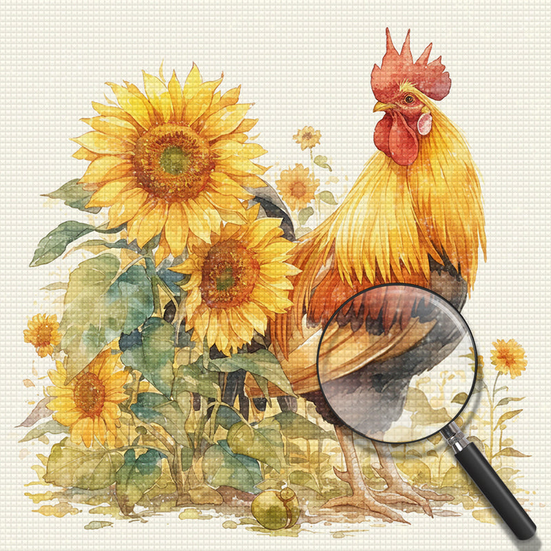 Chicken and Sunflowers Diamond Painting