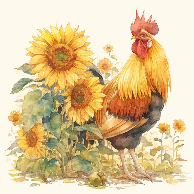 Chicken and Sunflowers Diamond Painting