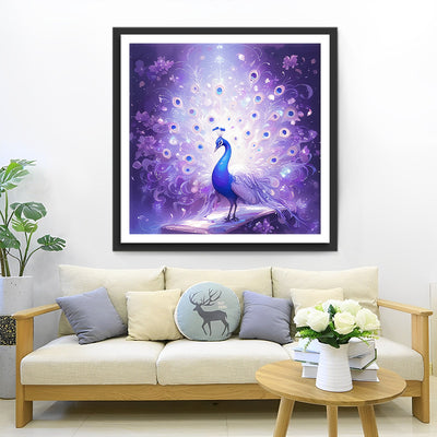 Peacock on Purple Background Diamond Painting