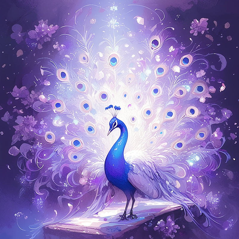 Peacock on Purple Background Diamond Painting