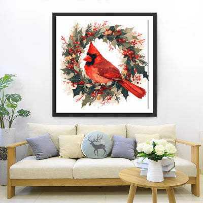 Red Bird and Wreath Diamond Painting