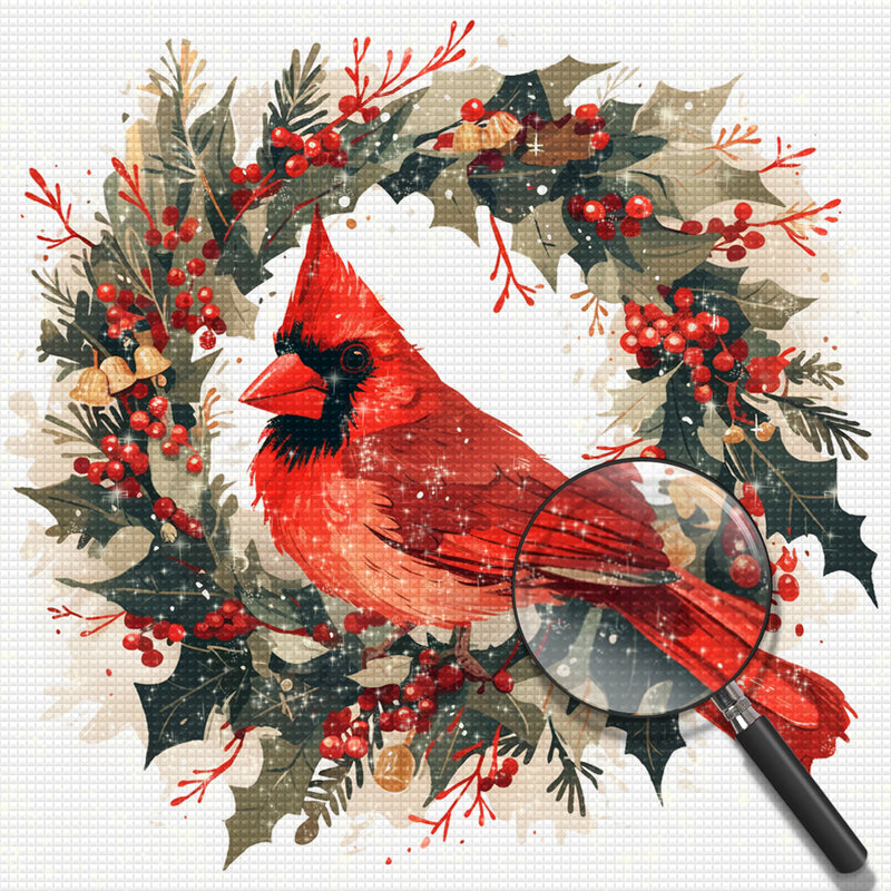 Red Bird and Wreath Diamond Painting