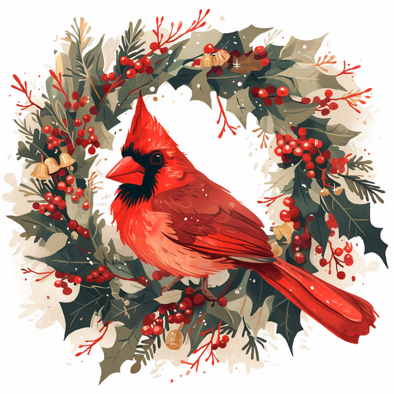 Red Bird and Wreath Diamond Painting