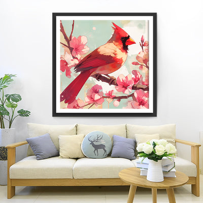 Red Bird and Pink Flowers Diamond Painting